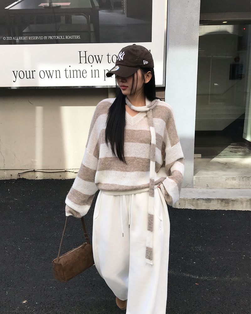 [ORIGINAL] LACKUN Striped Muffler Knit Set