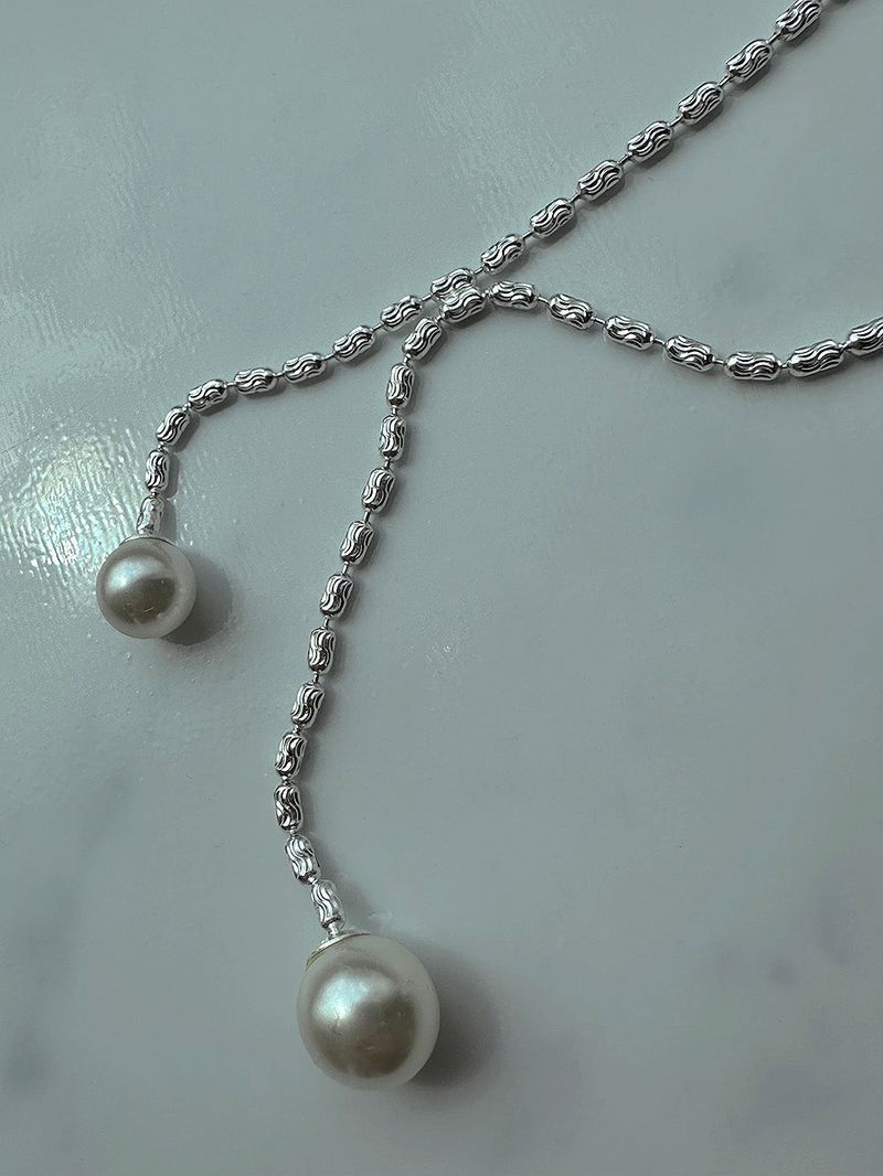 [925silver] V cut drop pearl necklace