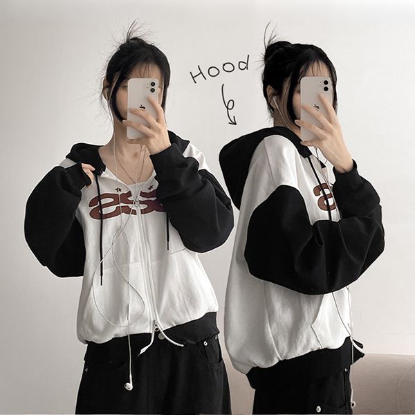 Color-Block Hooded Zip-Up TripleS Bulban Hooded Outerwear (4 colors)