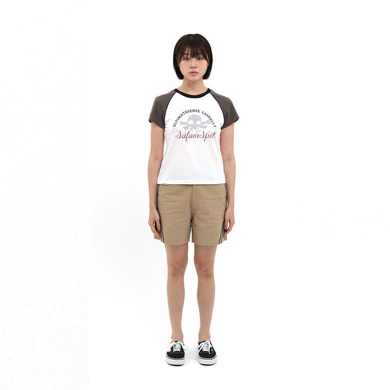 1/2 MULTI SKULL RAGLAN TEE (WHITE/CHARCOAL)