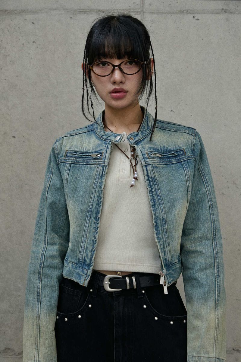 (W) Vintage washed rider denim jacket