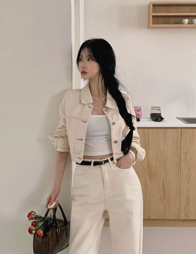 [BELLIDE MADE] creamy cropped cotton jacket