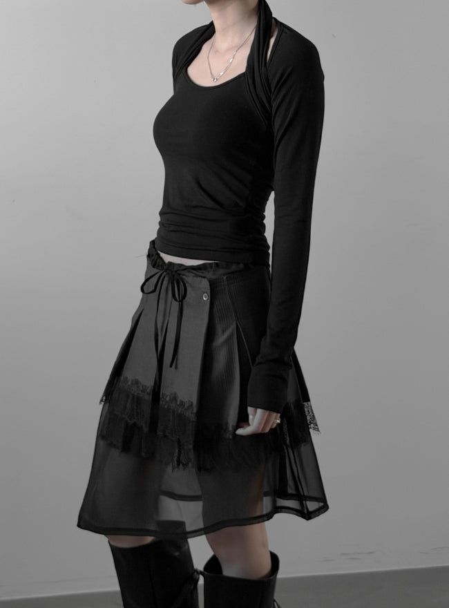 Labelly Pleated Wrap Skirt Lace