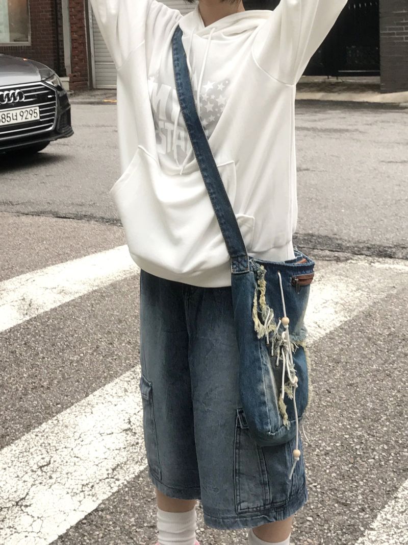 medium blue washing cargo midi skirt