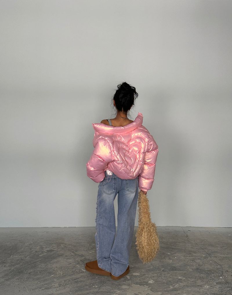 Heart hologram wellon short padded coat