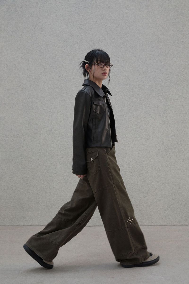 Studded pattern cotton pants