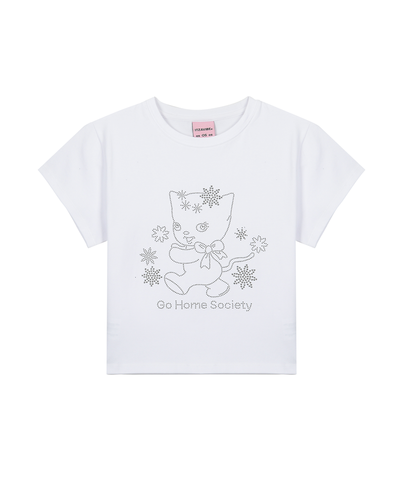 ITZAVIBE（イッザバイブ）の「GO HOME SOCIETY CAT CROP T SHIRT - WHITE（Tops）」