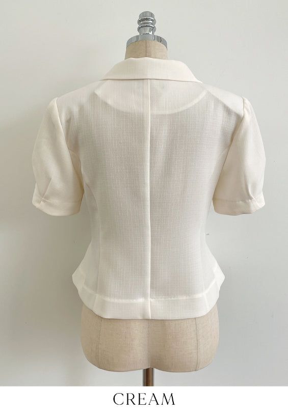 Riven Collar Puff Blouse Jacket (Belt Set)