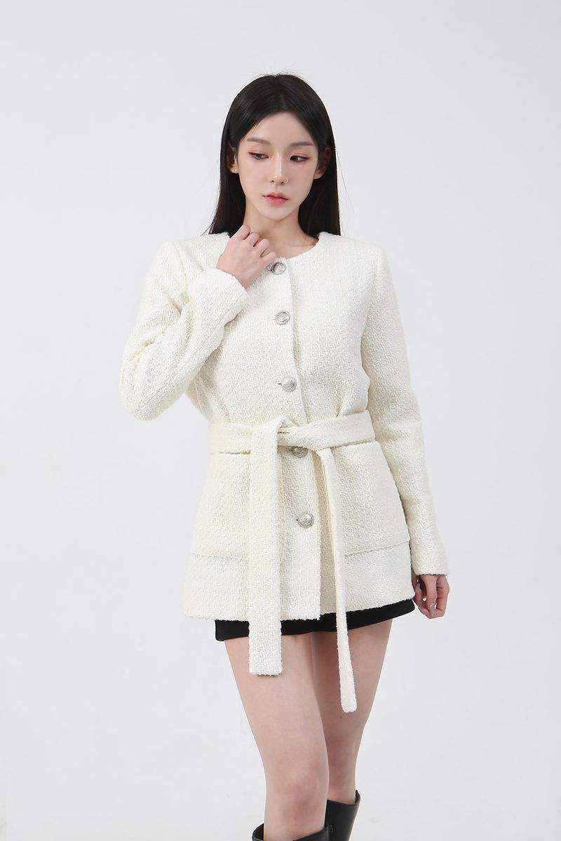 Classic Tweed Wool Belt Jacket