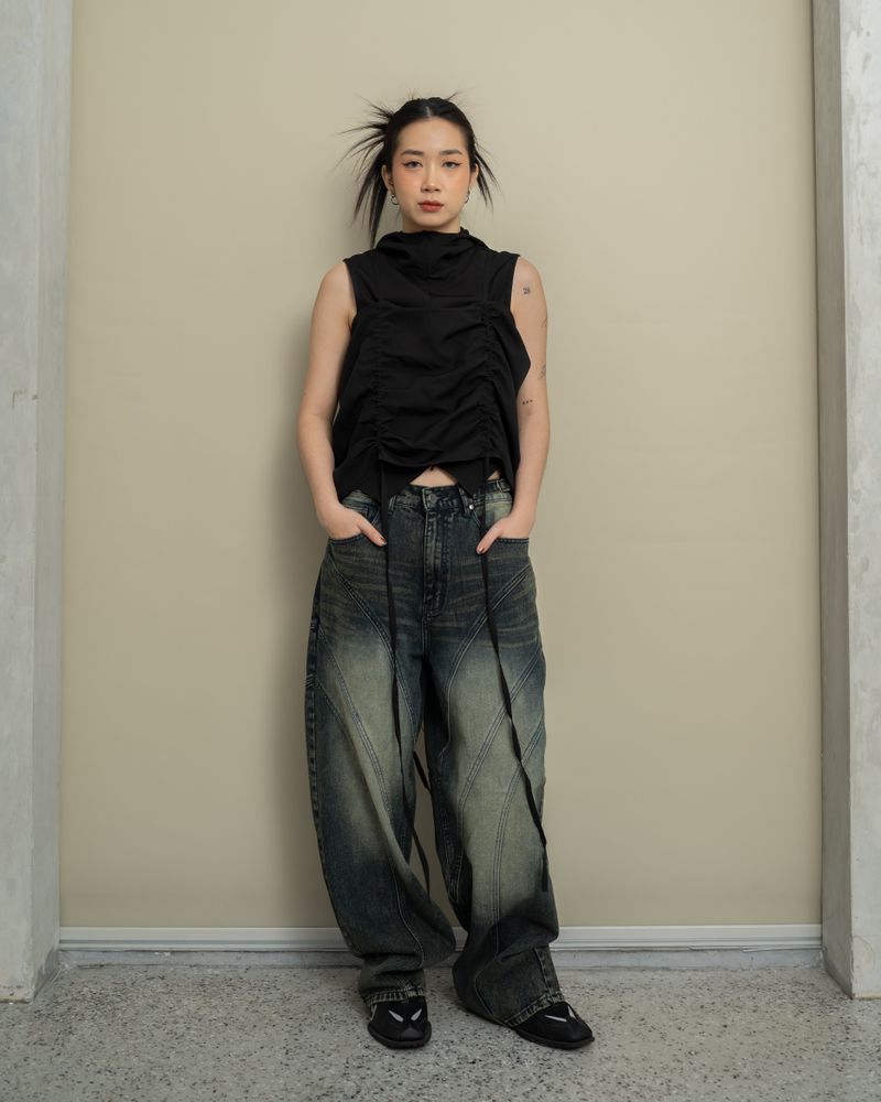 catha（カタ）の「 Line Up Snow Washed Baggy Jeans (ADDED SNAP BUTTON)（Pants）」