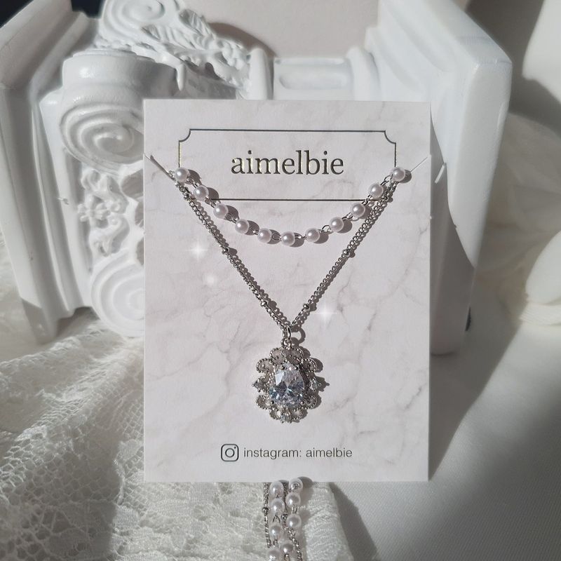 [IVE Liz Necklace/Anti-tarnish] Laced Waterdrop Layered Necklace