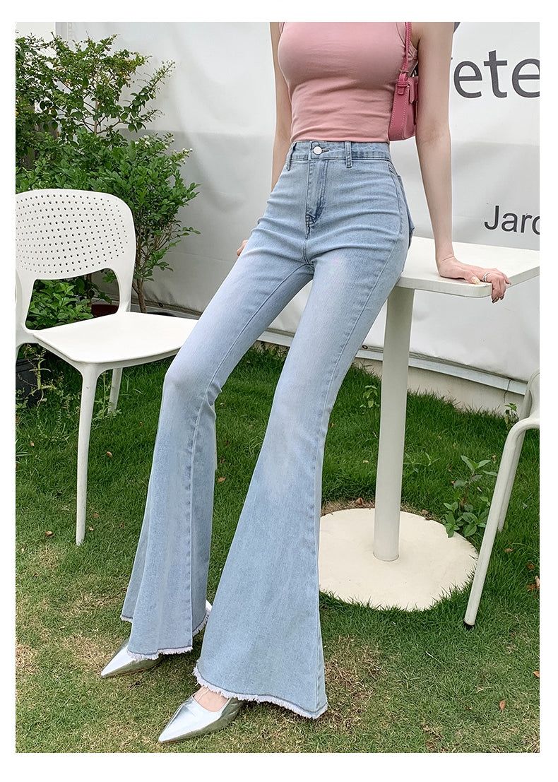 Ribbon Detail Denim Flare Pants