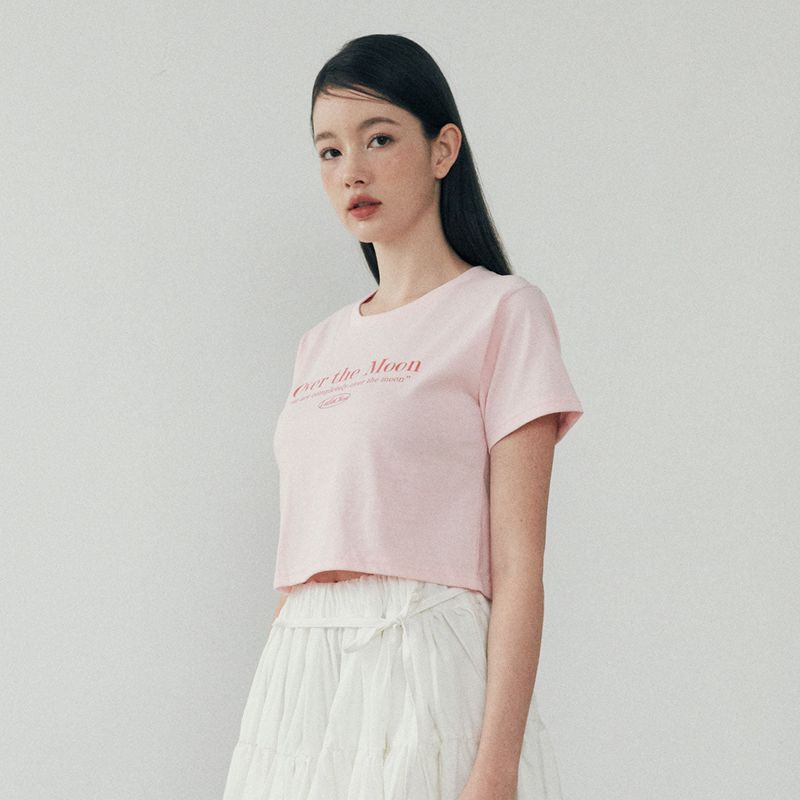 Moon Crop T-shirt - GLOW PINK
