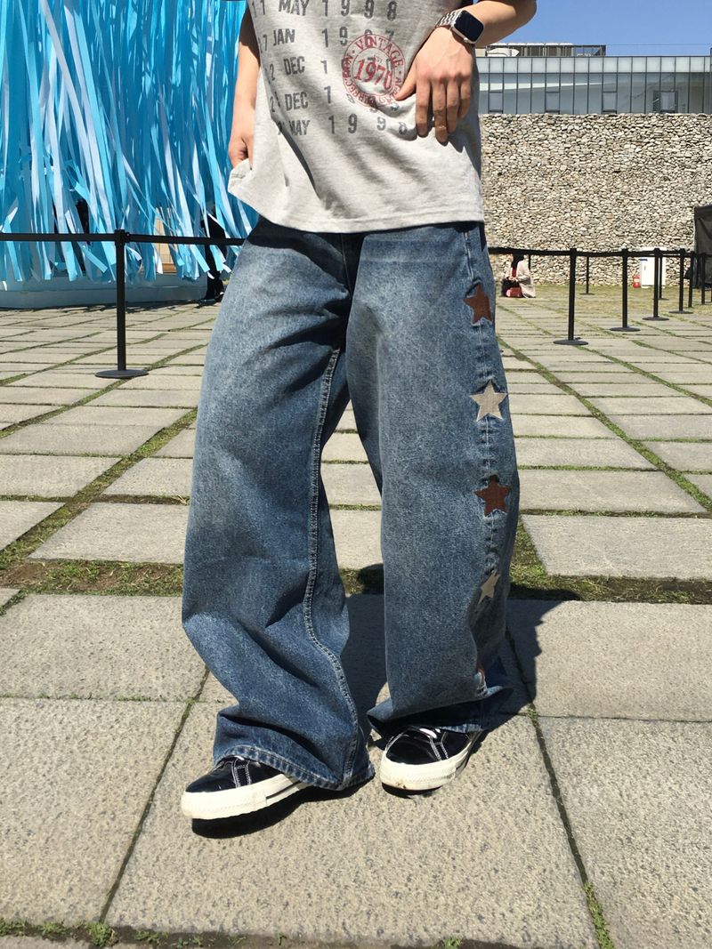 Kaz Star Embroidered Wide Denim Pants
