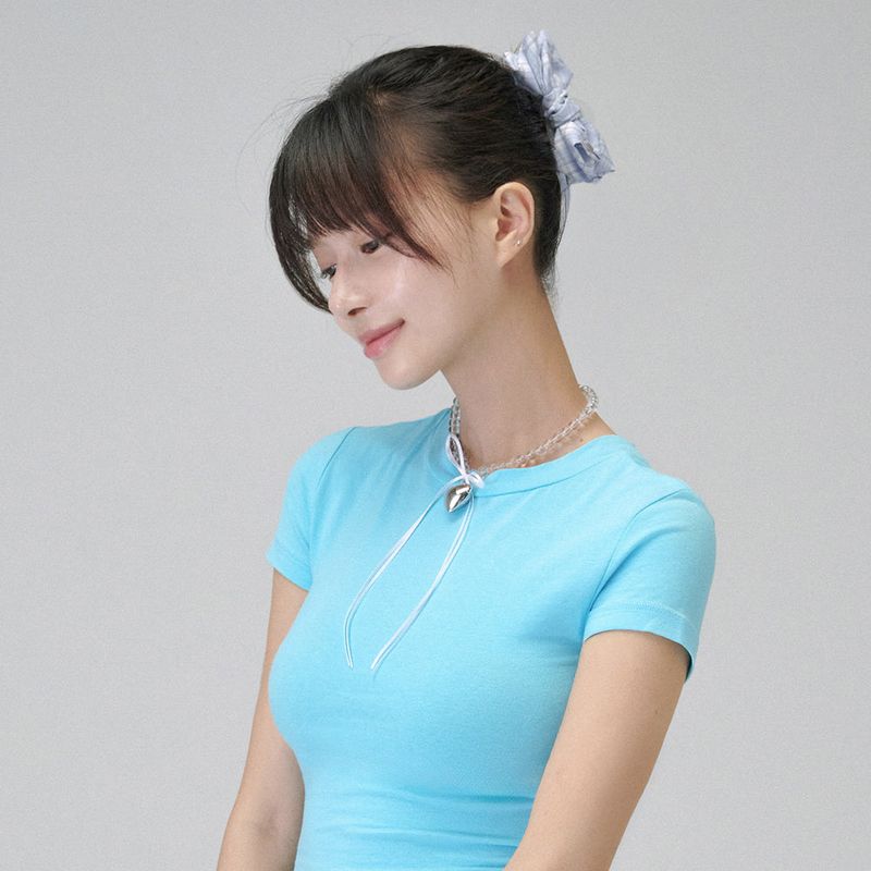 mellotory（メロートリー）の「チェックシフォンリボン クロークリップ (LIGHT BLUE)（ヘアアクセサリー）」