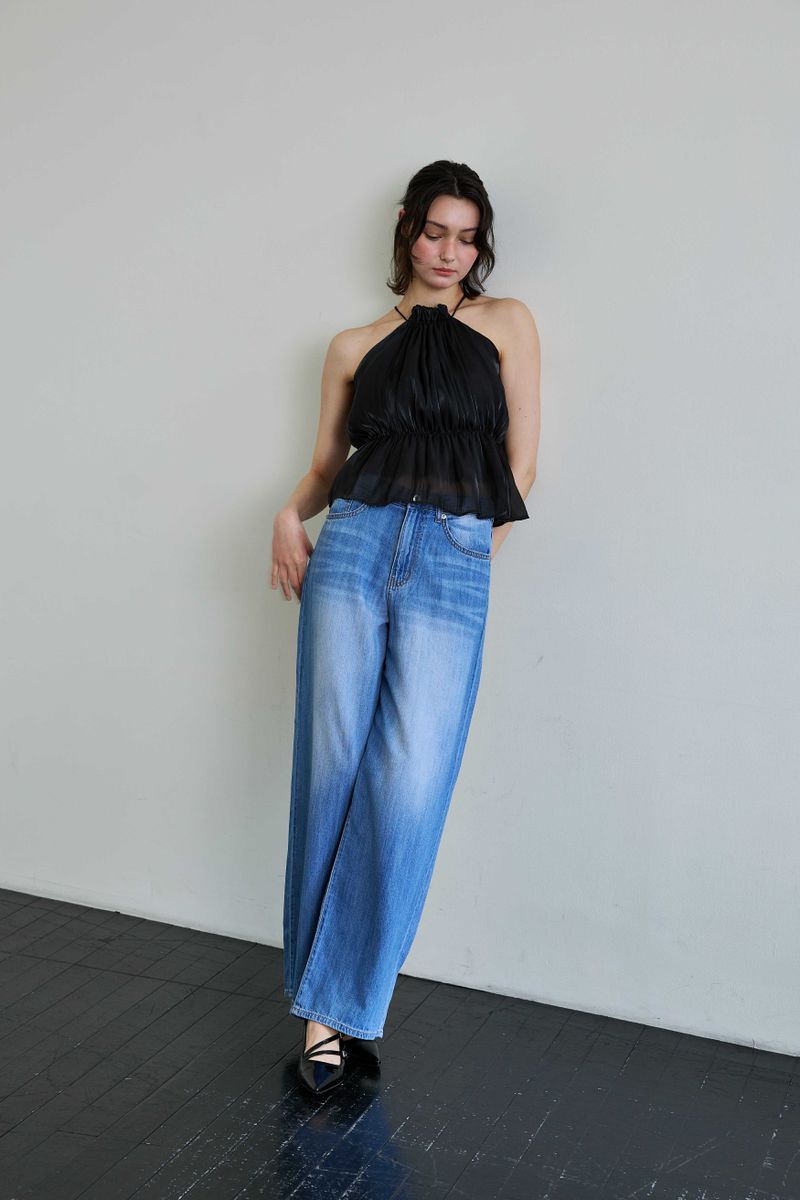 PEARL HALTERNECK TOP / BLACK