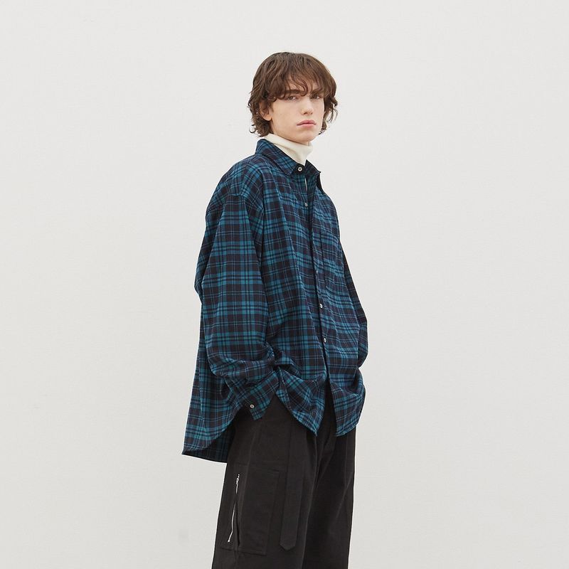 Wide Check Overfit Shirt (Green)