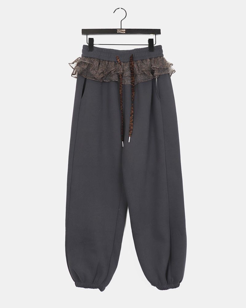 Shover leopard print chiffon layered jogger pants