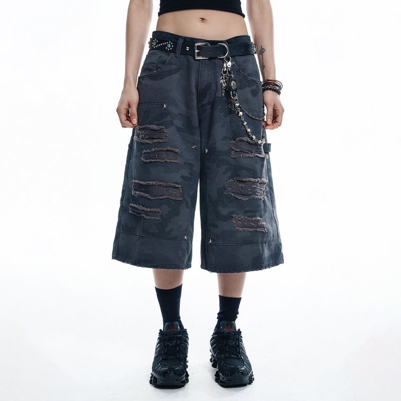 Destroyed Camo Carpenter Bermuda Pants - CHARCOAL