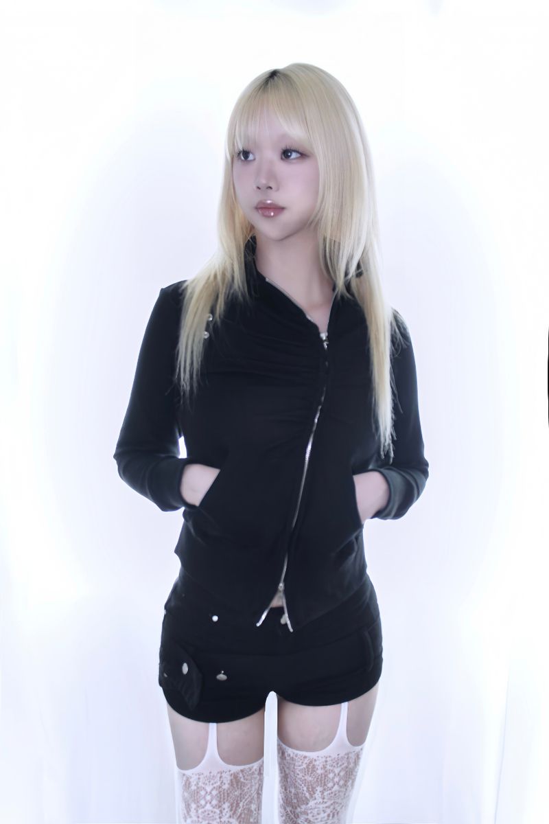 Two-way Shirring Zip-Up Jacket