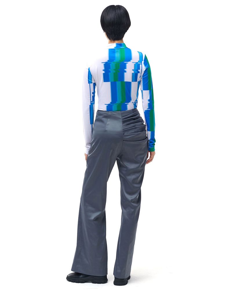 Glitch Print Mock Neck T-Shirt_Blue