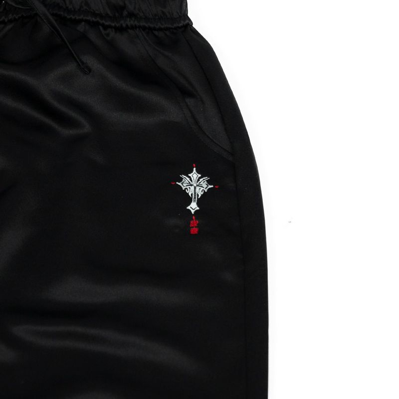 211-RIBBON SLIT SATIN PANTS