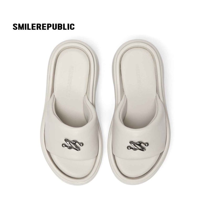 Off White Silver Tone 3D Logo Platform Wedge Slide Sandals, Open Toe