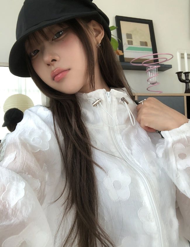 Ropin Flower See-Through Windbreaker Jumper