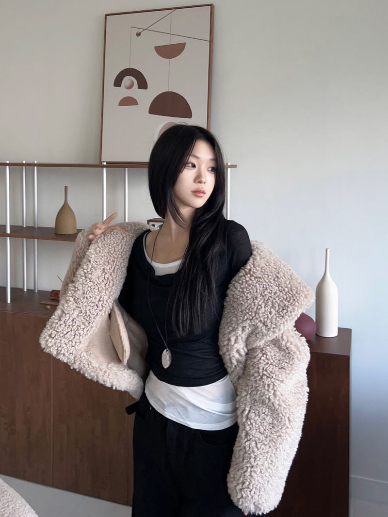 Teddy Hug Fuzzy High Neck Fur Jacket