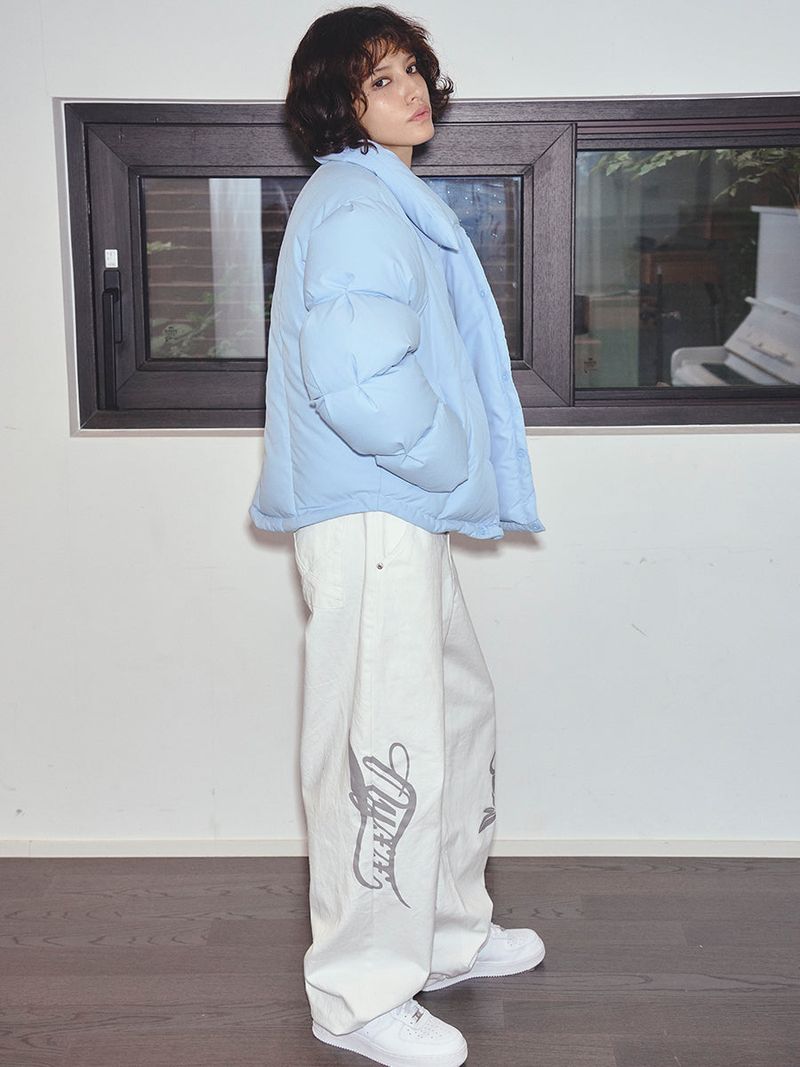 CURVE LINE COLLARED DOWN PUFFER (SKY BLUE)