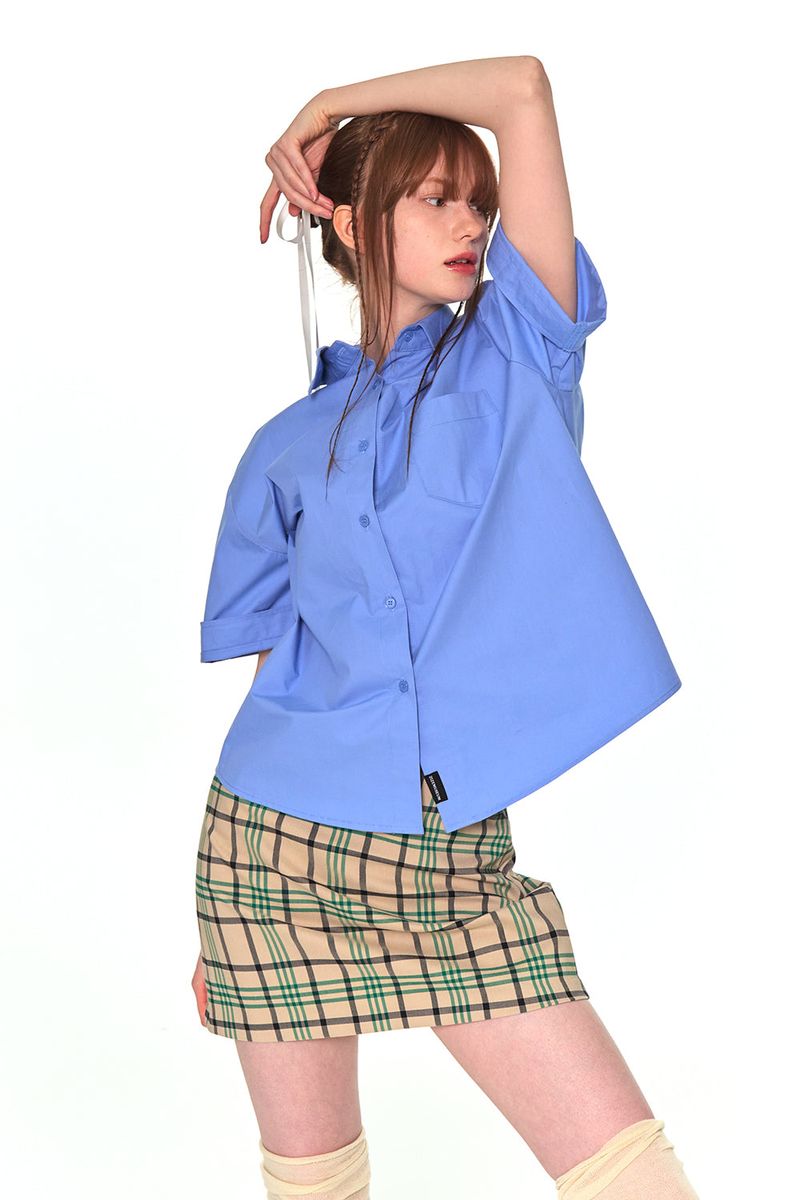 HALF COTTON OVERFIT SHIRTS (BLUE)