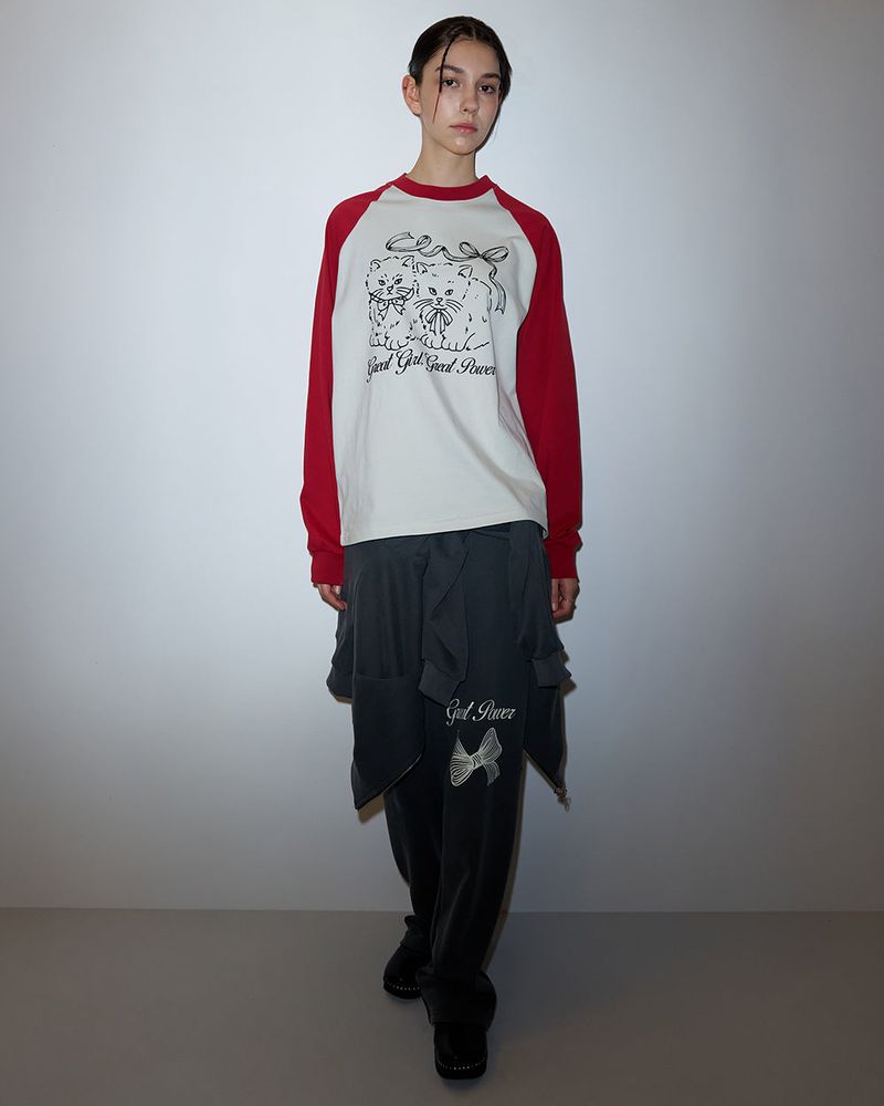 RIBBON CATS RAGLAN LONG SLEEVE-RED