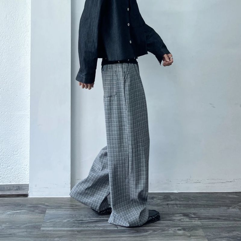 Micro Check Draped Trousers