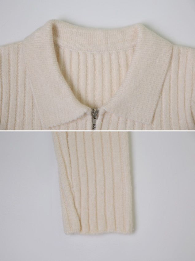 AZ Collar Crop Knit Zip-up (4color)