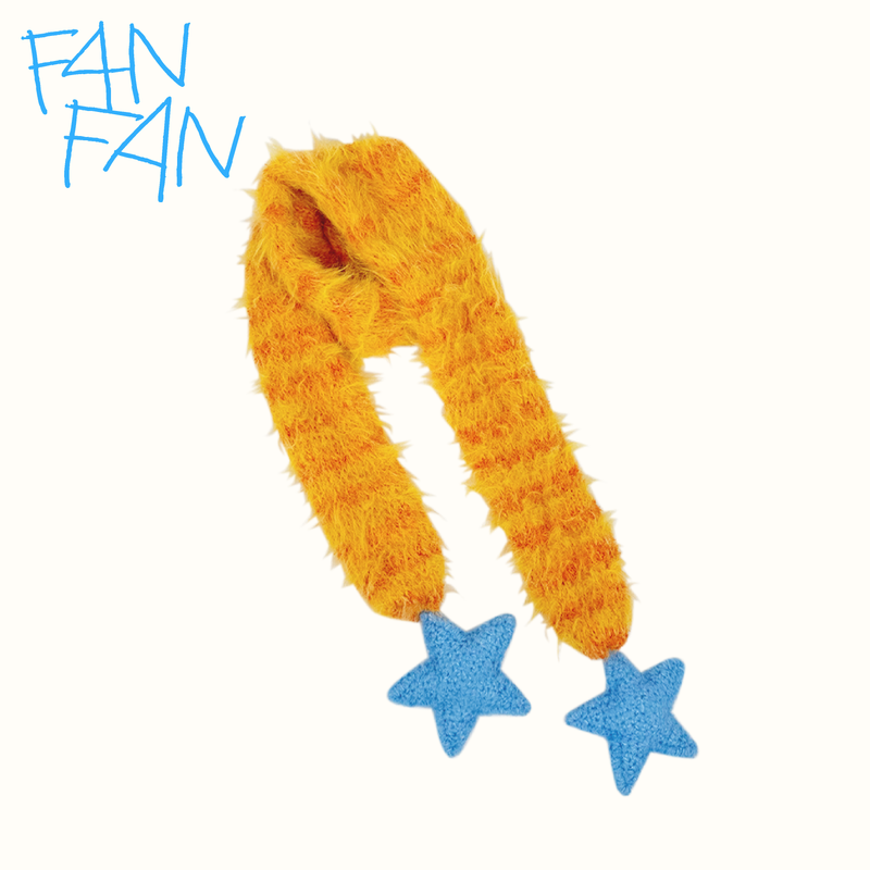 Fluffy Striped Scarf with Star Accents（ Sunset Orange）