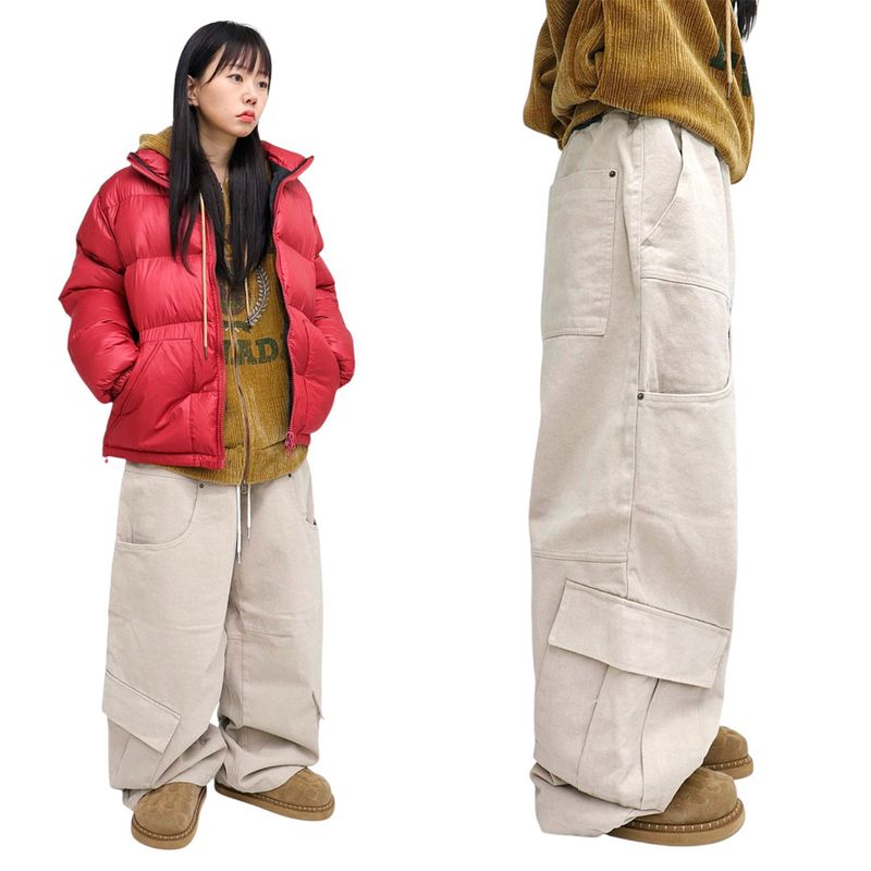 Wide Peach-Finish Utility Pocket Pants