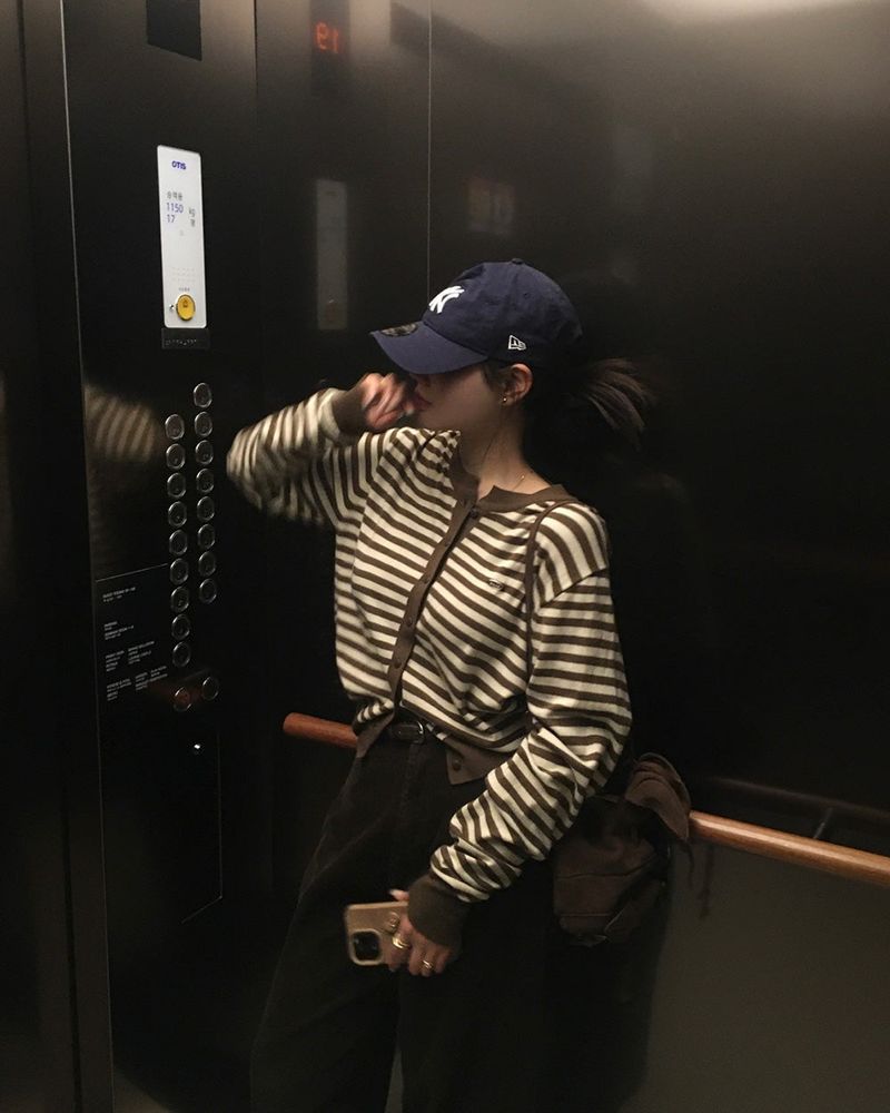 [BELLIDE MADE] Lucky, round stripe cardigan