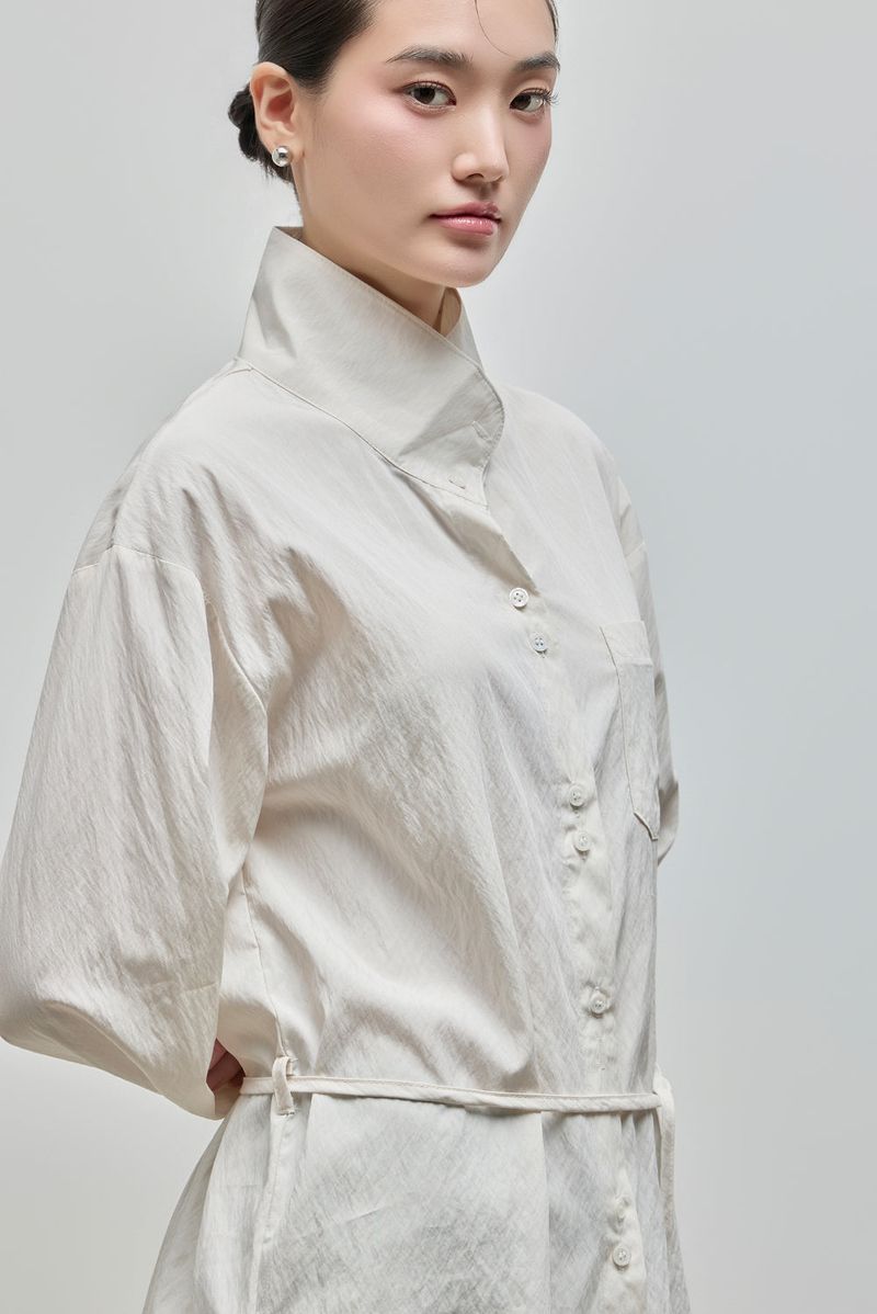 Urban High-neck String Shirt_Ivory
