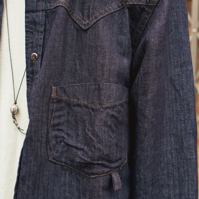 Western linen denim shirts / Dark indigo