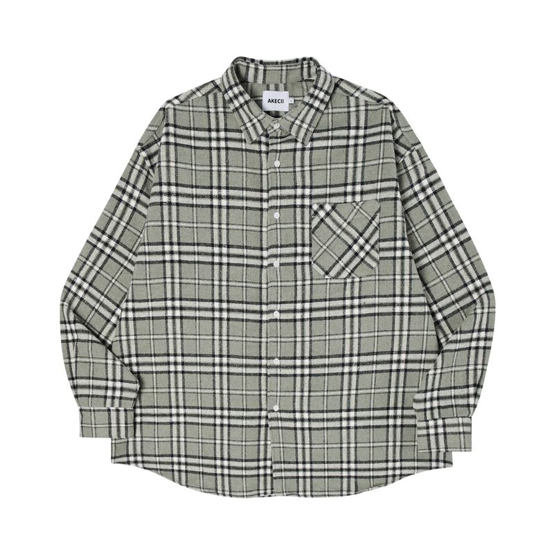 Loose wool check shirts Gray