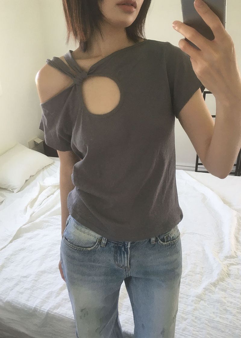TWIST HOLE HALF TEE (4color)