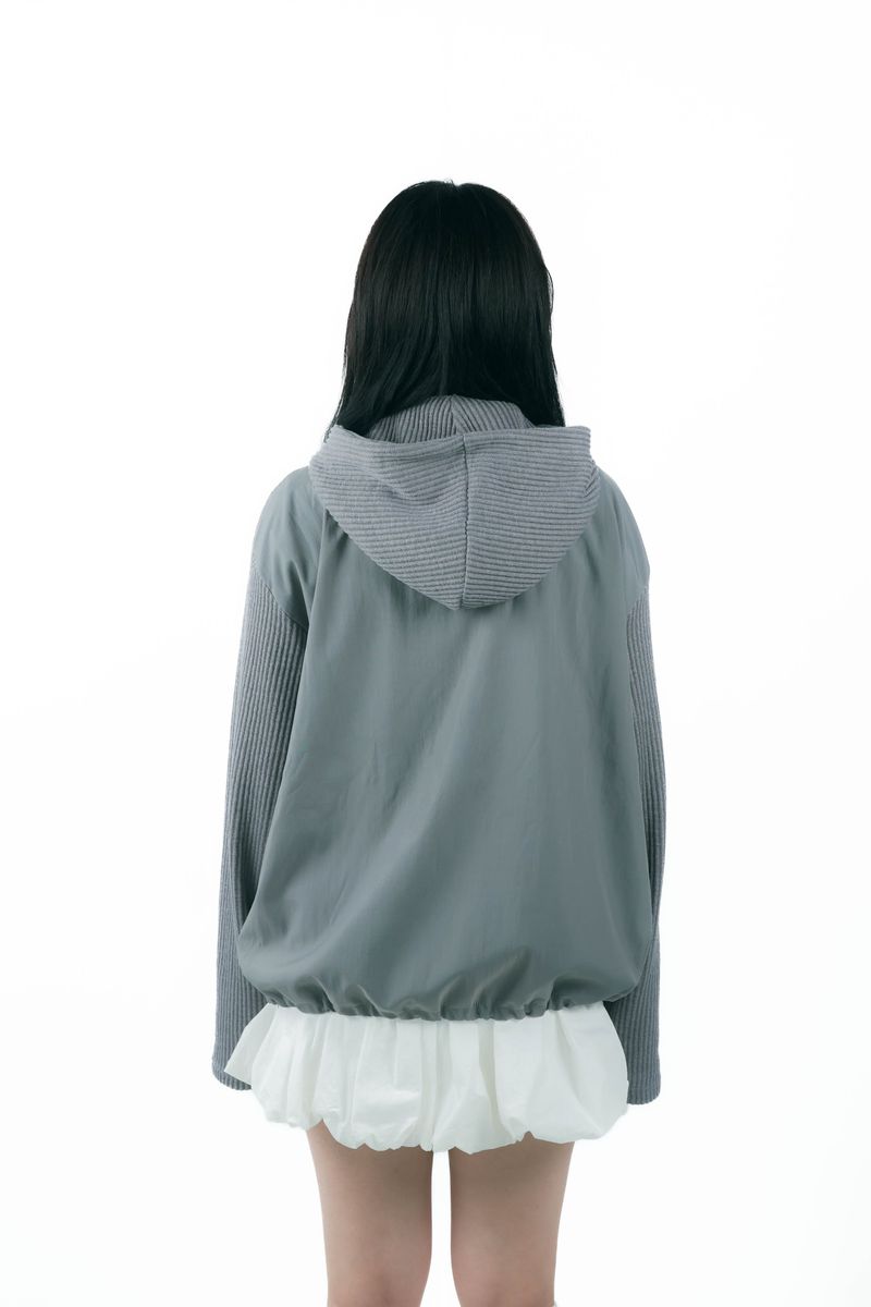 studs nylon knitzip hoodie(gray)