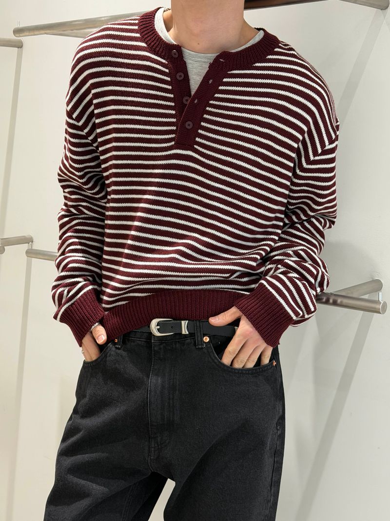 Stripe henry neck knitwear(3color)