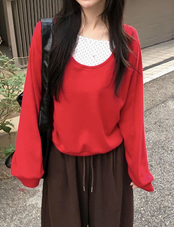 U-neck Eyelet Basic Knit T-Shirt (4color)
