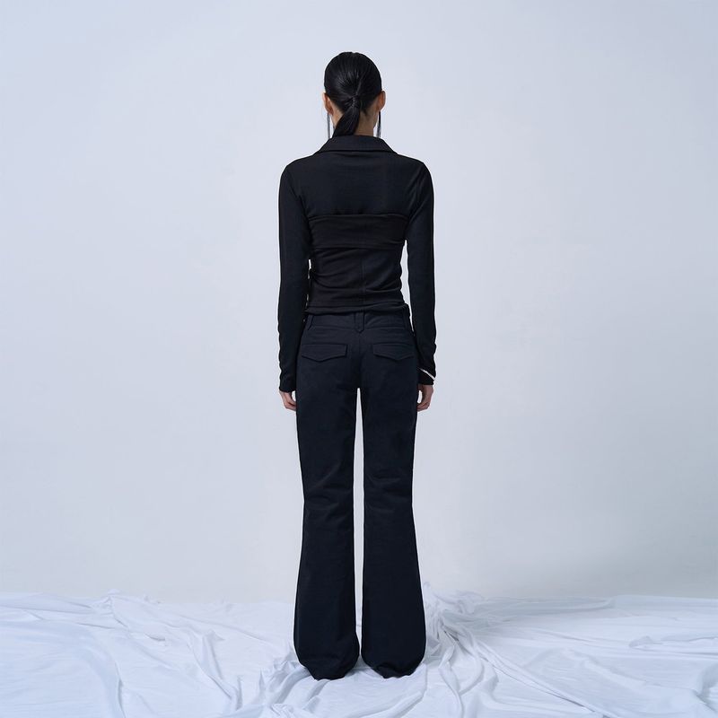 LOW-RISE TWO BUTTON BOOTS CUT PANTS (BLACK)