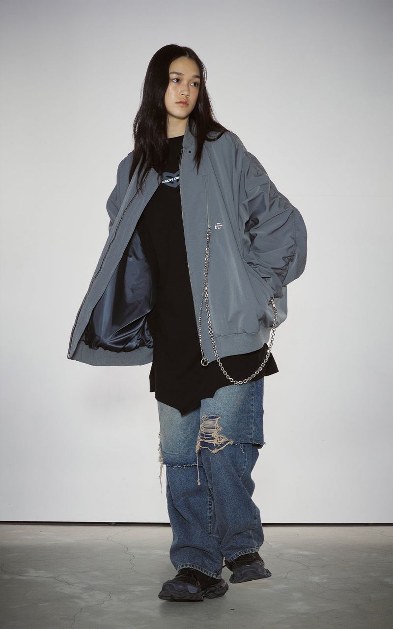 SHIRRING SLEEVED MA-1_GRAY