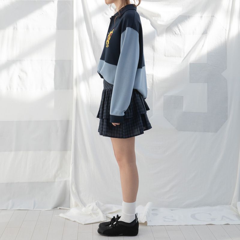 CHECK RUFFLE MINI SKIRT (NAVY)