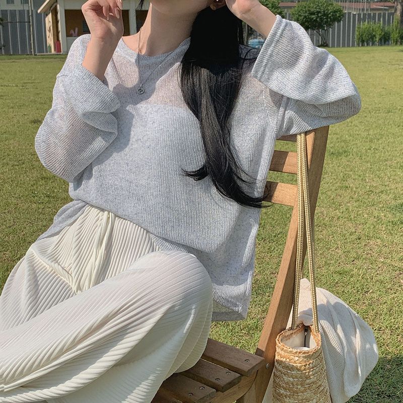 [Bellide made] See-through Bookle Linen Summer Knit T-shirt