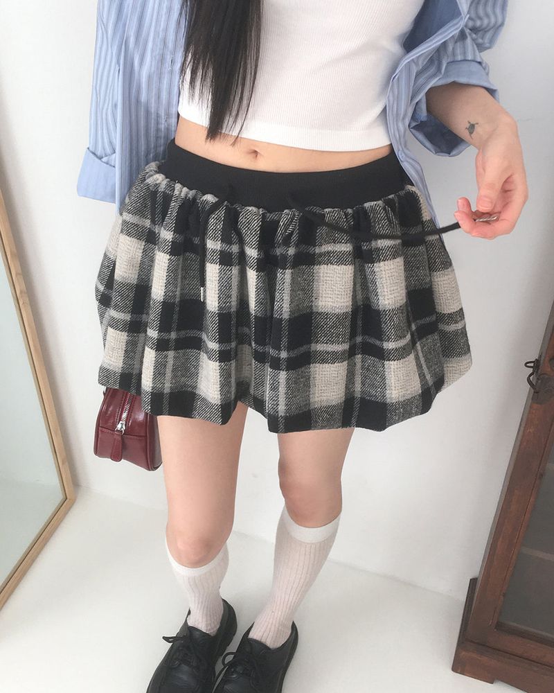 WONDER WONDER(ワンダーワンダー)の「Bellit checkered balloon pumpkin mini skirt(Skirts)」