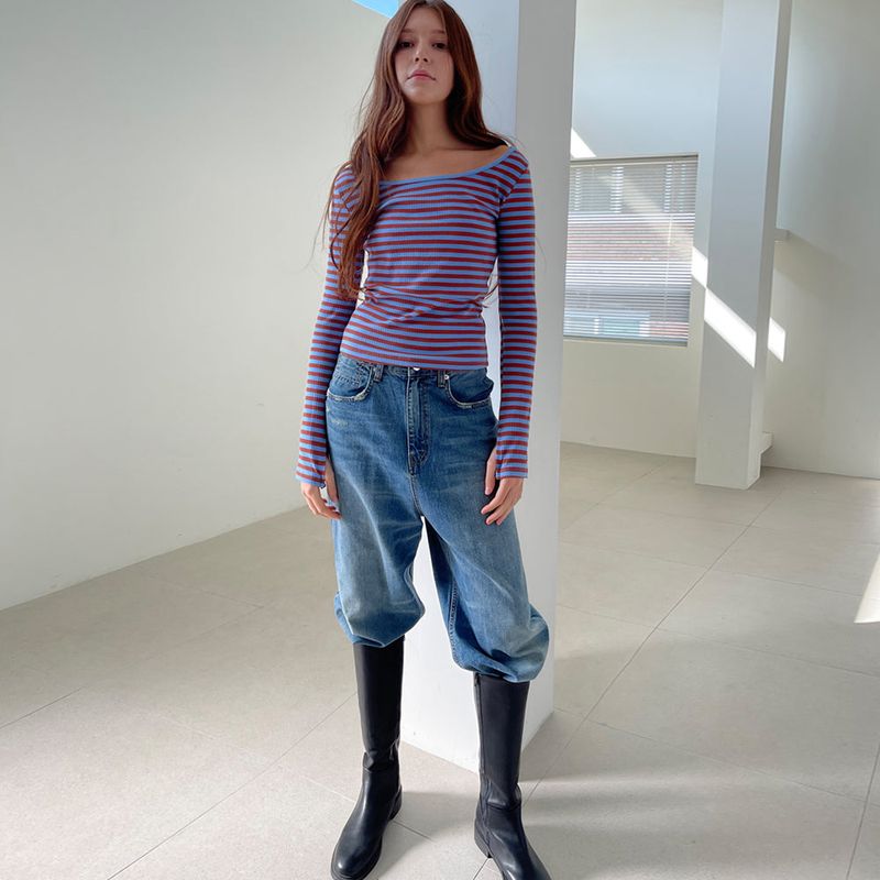 Stripe Scoop Neck T/Shits_Blue